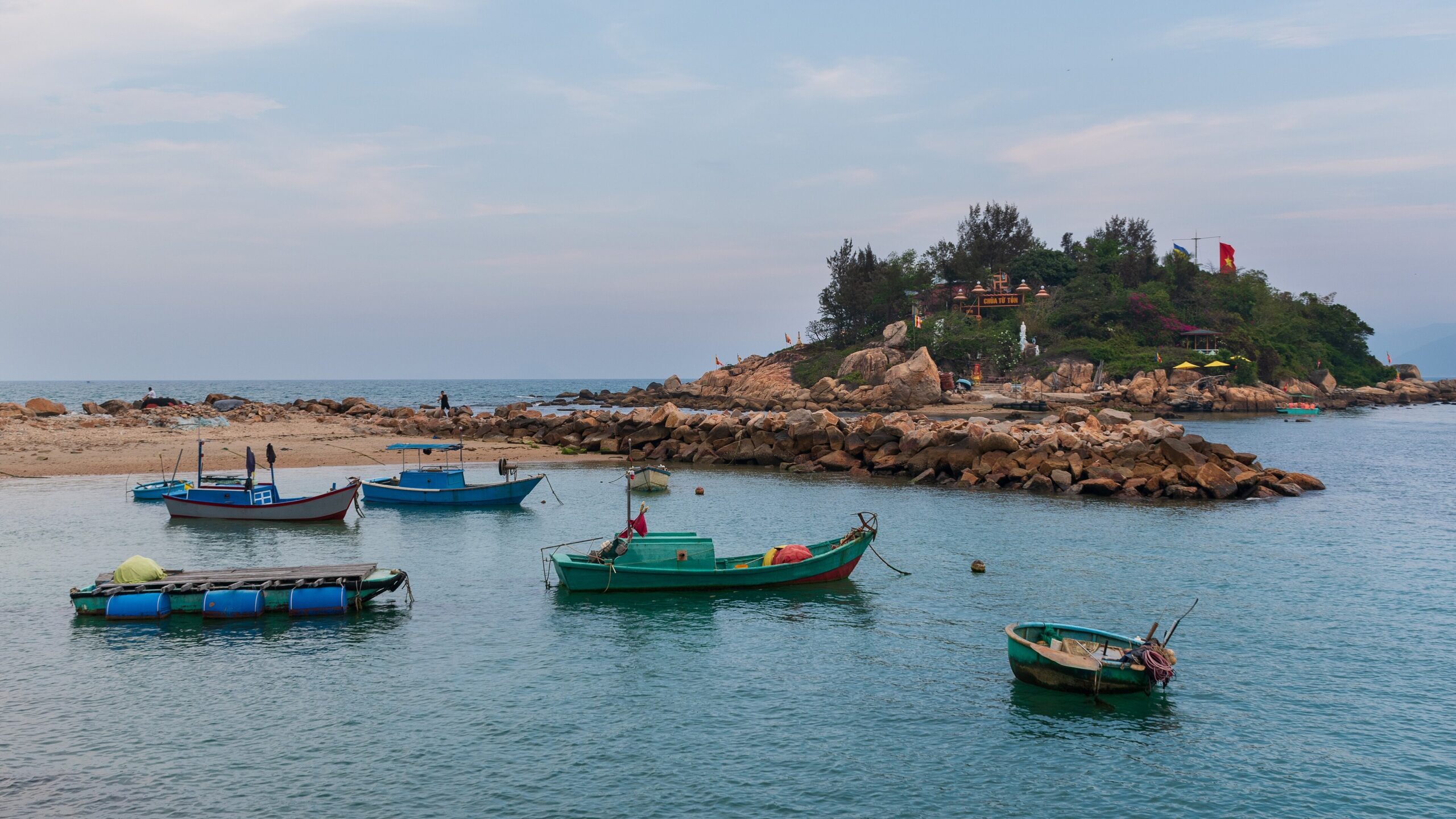 Nha Trang bay with Hon Do island and fishing boats, Khanh Hoa